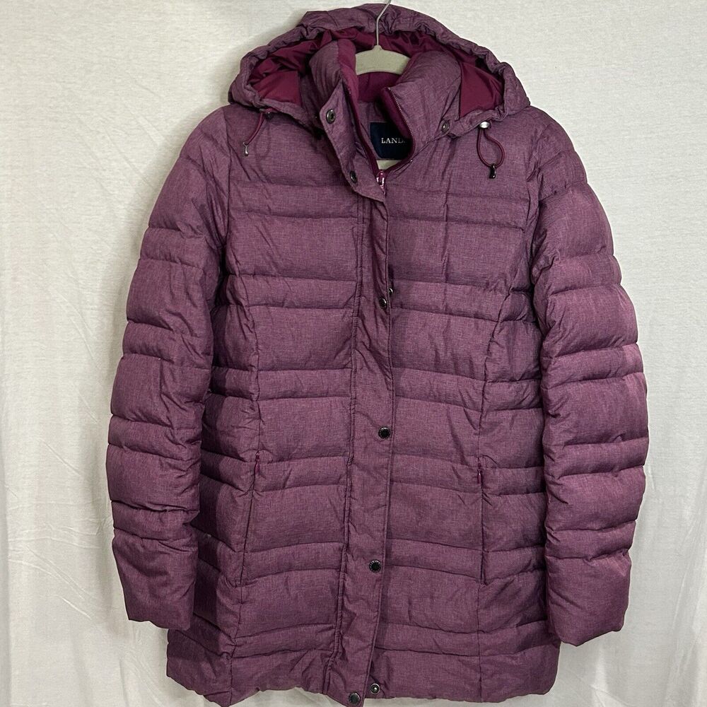 Lands End Jacket Parka Womens Small Purple Down Puffer Hooded Full Zip